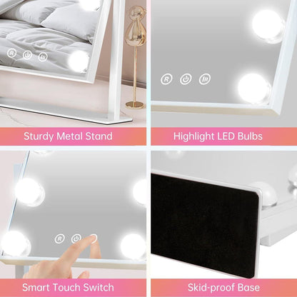 Hollywood Lighted Makeup Mirror, Lighted Vanity Mirror With 9 Dimmable Bulbs And 3 Color Lighting Modes, Smart Touch Control, Plug In Light Up Mirror, Gift