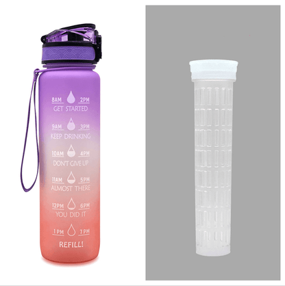 1L Tritan Water Bottle With Time Marker Bounce Cover Motivational Water Bottle Cycling Leakproof Cup For Sports Fitness Bottles - Miami beauty1