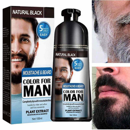 Beard Hair Color Shampoo For Men,Natural Permanent Beard DyeShampoo, Colors Hair In Minutes Long Lasting, 200ml, Black Hair DyeHaircare