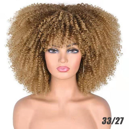 Female Hair African Small Curly Hair Explosion Head Black Chemical Fiber Wig Full Head Set - Miami beauty1