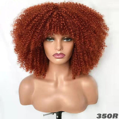 Female Hair African Small Curly Hair Explosion Head Black Chemical Fiber Wig Full Head Set - Miami beauty1