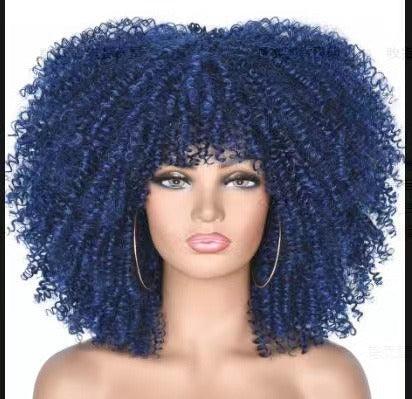 Female Hair African Small Curly Hair Explosion Head Black Chemical Fiber Wig Full Head Set - Miami beauty1