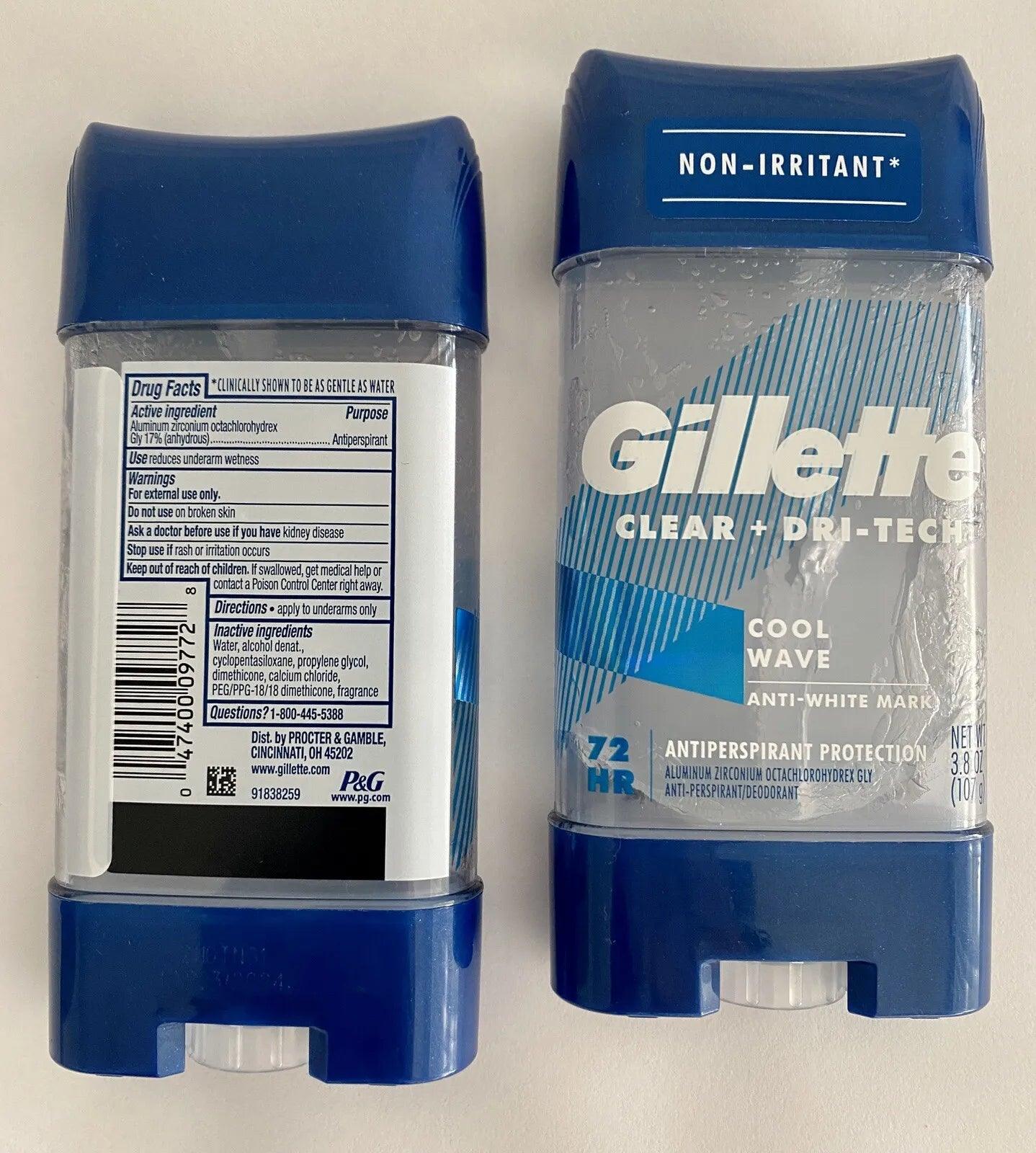 🌊Gillette Antiperspirant Deodorant for Men, Cool Wave72HR 2 Pack Clear+Dry+Teck - Miami beauty1