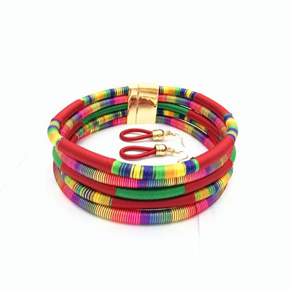 Hand woven collar African style color line magnetic buckle necklace set European and American exaggerated necklace - Miami beauty1