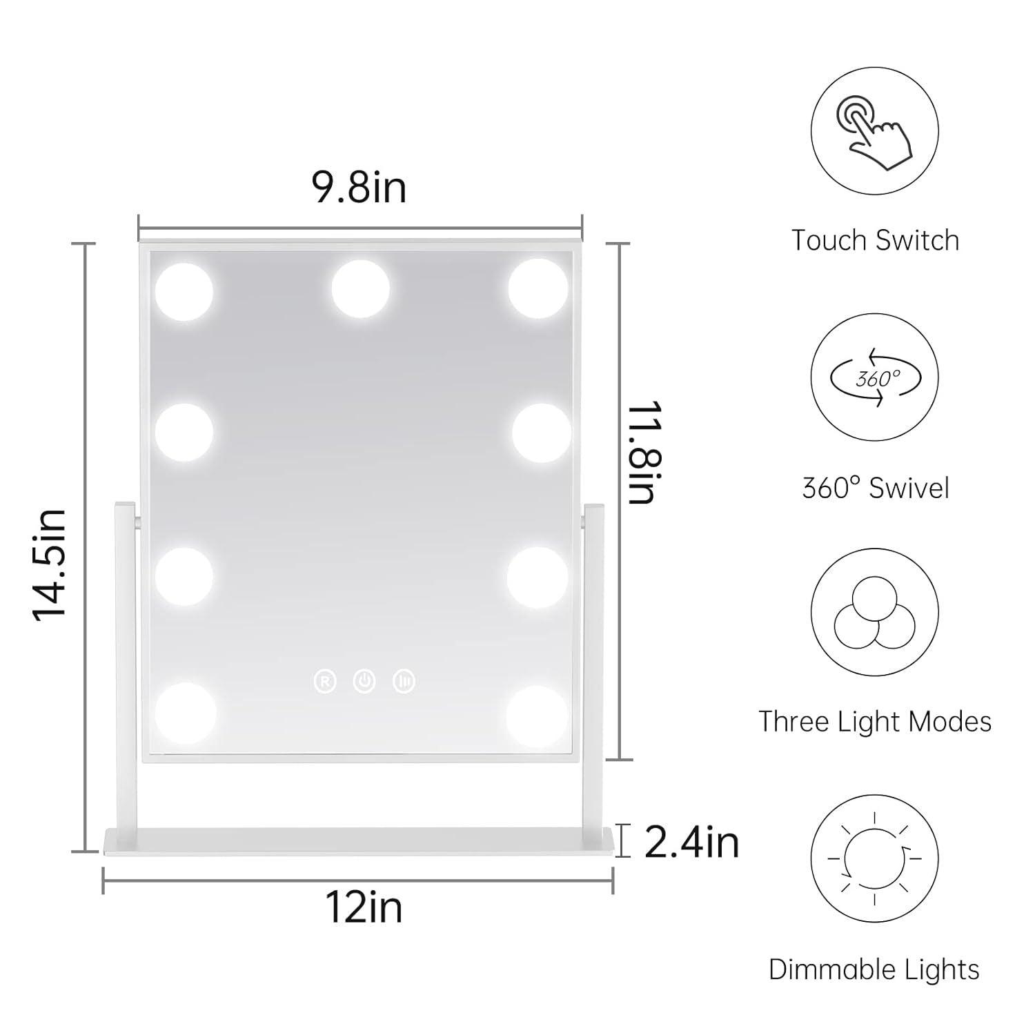 Hollywood Lighted Makeup Mirror, Lighted Vanity Mirror With 9 Dimmable Bulbs And 3 Color Lighting Modes, Smart Touch Control, Plug In Light Up Mirror, Gift - Miami beauty1
