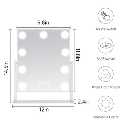 Hollywood Lighted Makeup Mirror, Lighted Vanity Mirror With 9 Dimmable Bulbs And 3 Color Lighting Modes, Smart Touch Control, Plug In Light Up Mirror, Gift - Miami beauty1