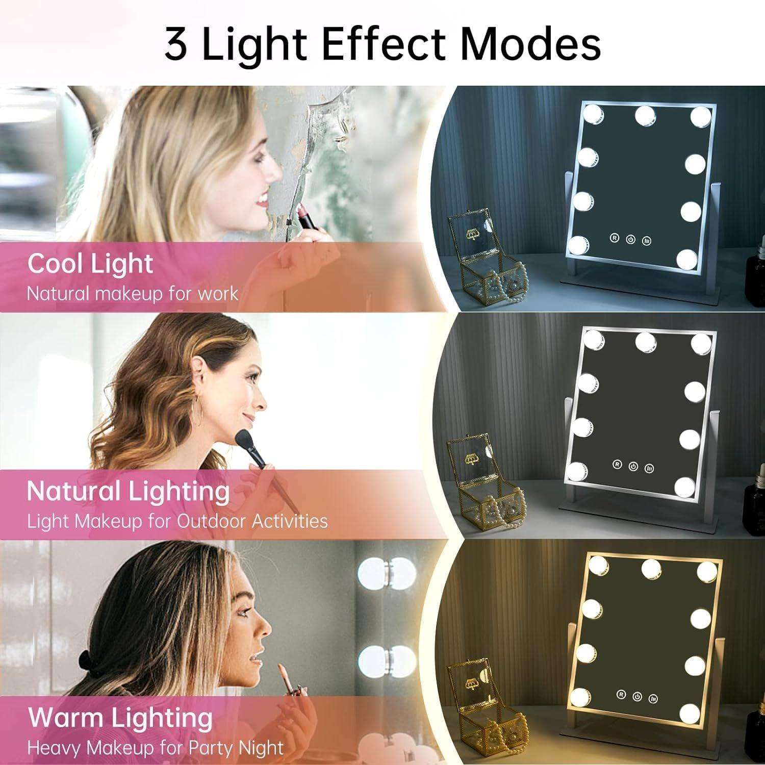 Hollywood Lighted Makeup Mirror, Lighted Vanity Mirror With 9 Dimmable Bulbs And 3 Color Lighting Modes, Smart Touch Control, Plug In Light Up Mirror, Gift - Miami beauty1