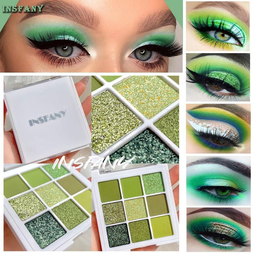 INSFANY eye shadow avocado jam green eye shadow nine-square eye shadow palette brightens the eyes - Miami beauty1