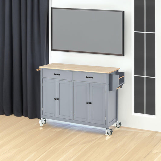 Kitchen Island Cart with Solid Wood Top and Locking Wheels 54.3 Inch Width (Grey Blue) - Miami beauty1