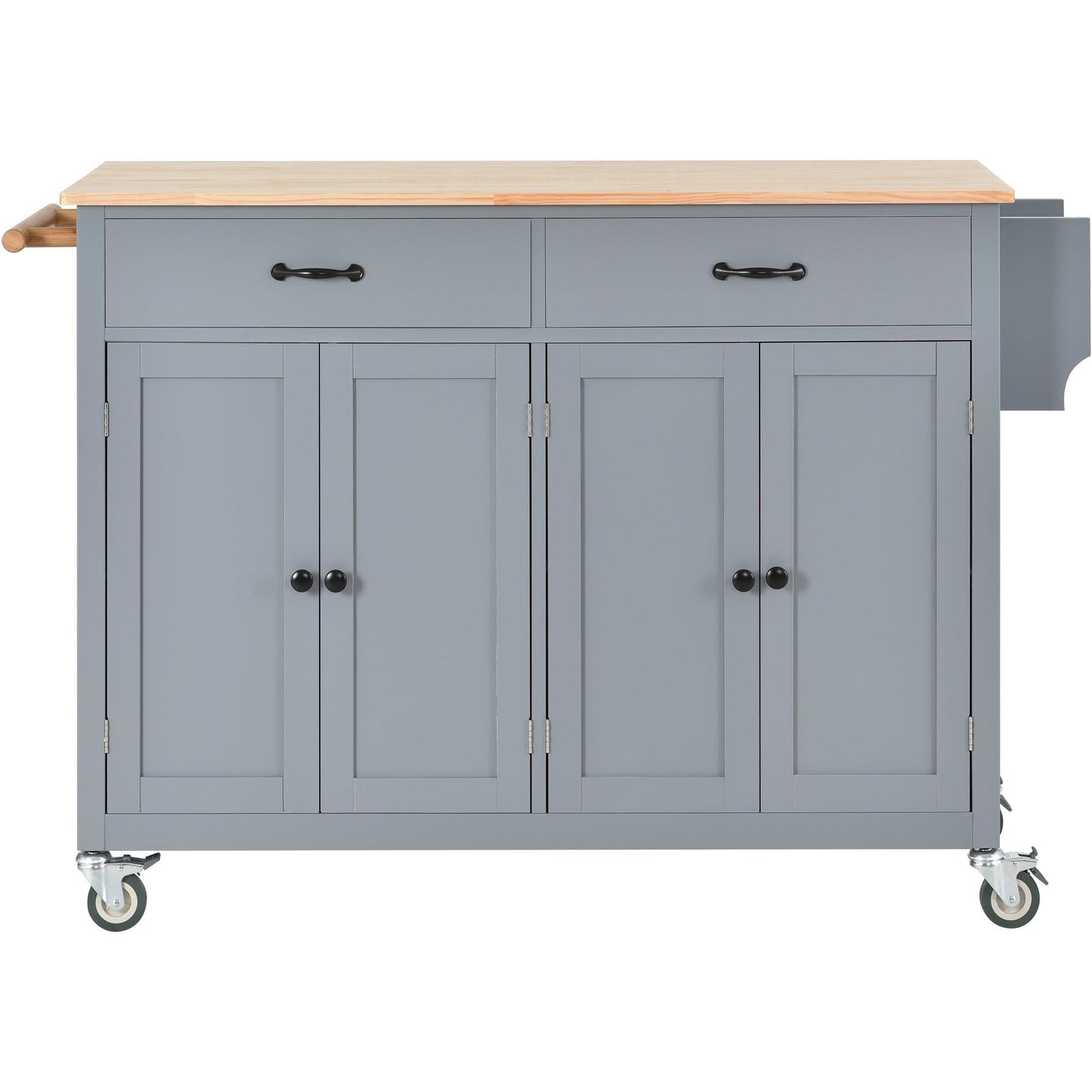 Kitchen Island Cart with Solid Wood Top and Locking Wheels 54.3 Inch Width (Grey Blue) - Miami beauty1