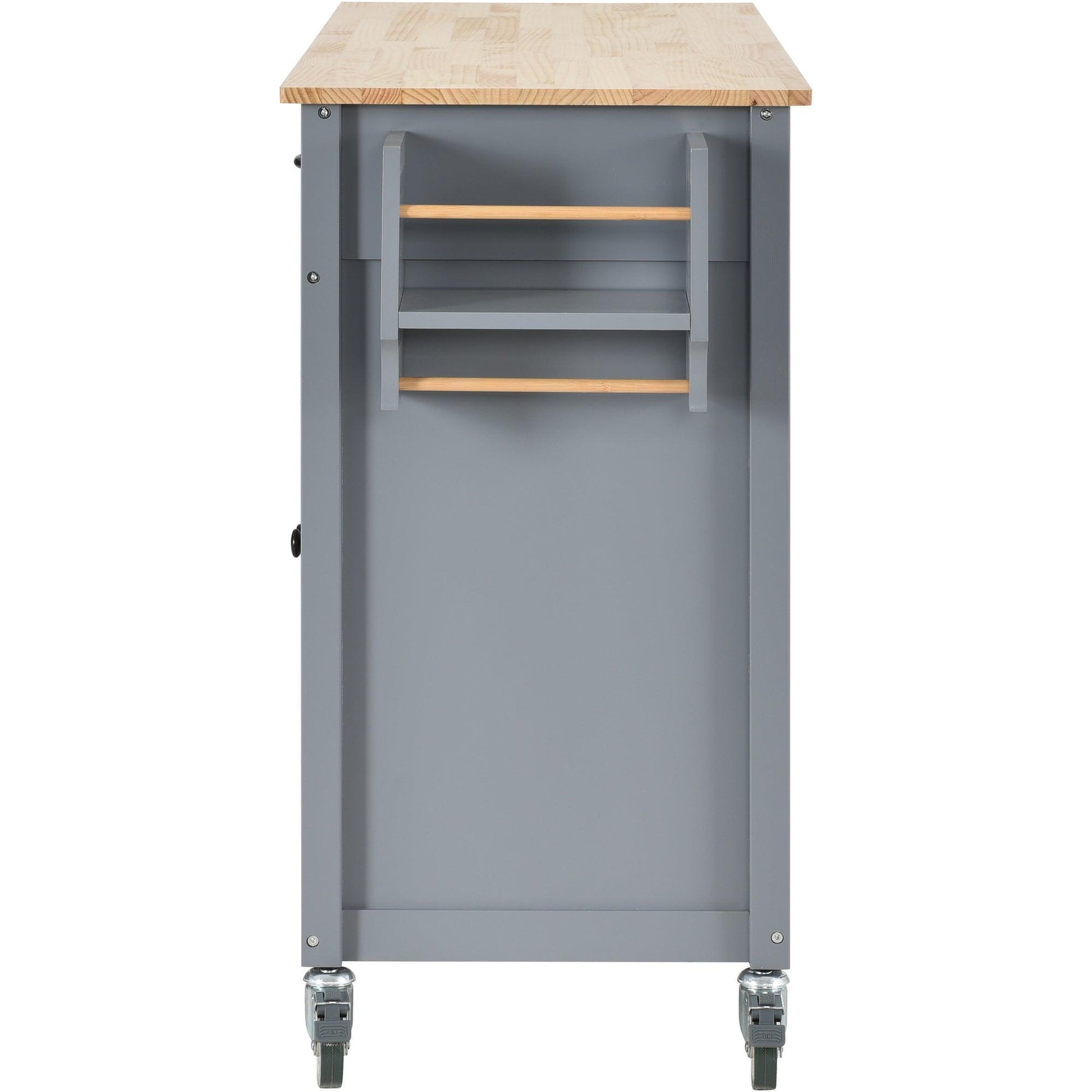 Kitchen Island Cart with Solid Wood Top and Locking Wheels 54.3 Inch Width (Grey Blue) - Miami beauty1