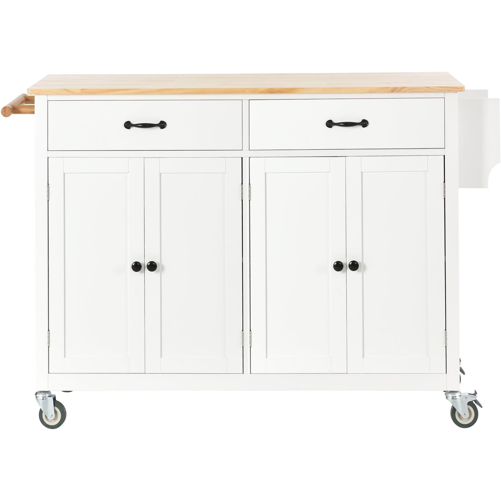 Kitchen Island Cart with Solid Wood Top and Locking Wheels 54.3 Inch Width (White) - Miami beauty1