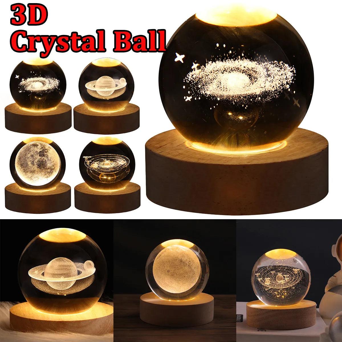 LED Night Light Galaxy Crystal Ball Table Lamp 3D Planet Moon Lamp Bedroom Home Decor For Kids Party Children Birthday Gifts - Miami beauty1