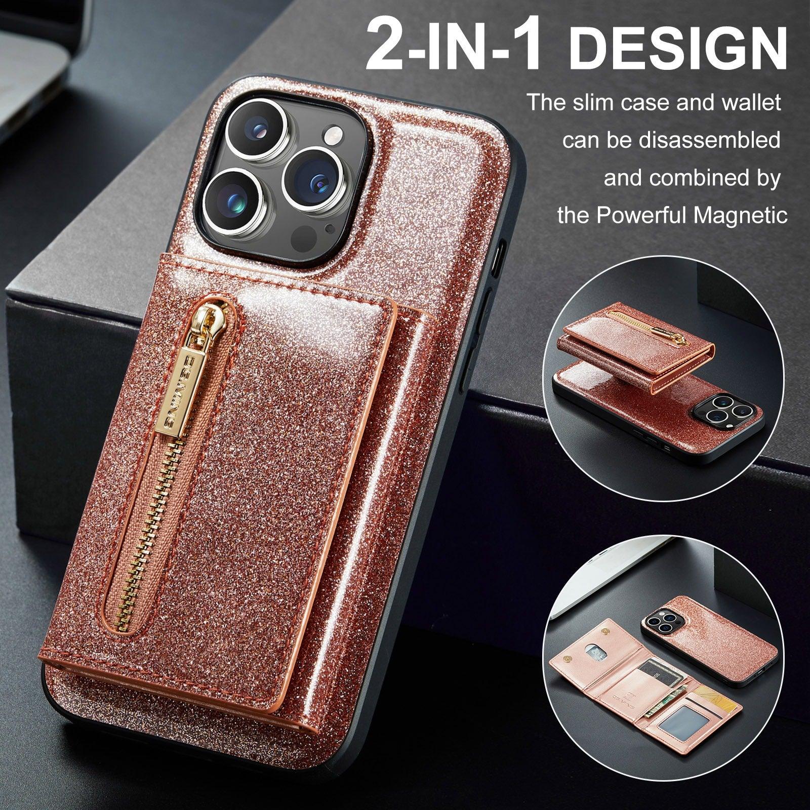 M3 For iPhone 14 Pro Max Glitter Wallet Protective Case iPhone 14 Pro Two In One Magnetic Phone Case - Miami beauty1