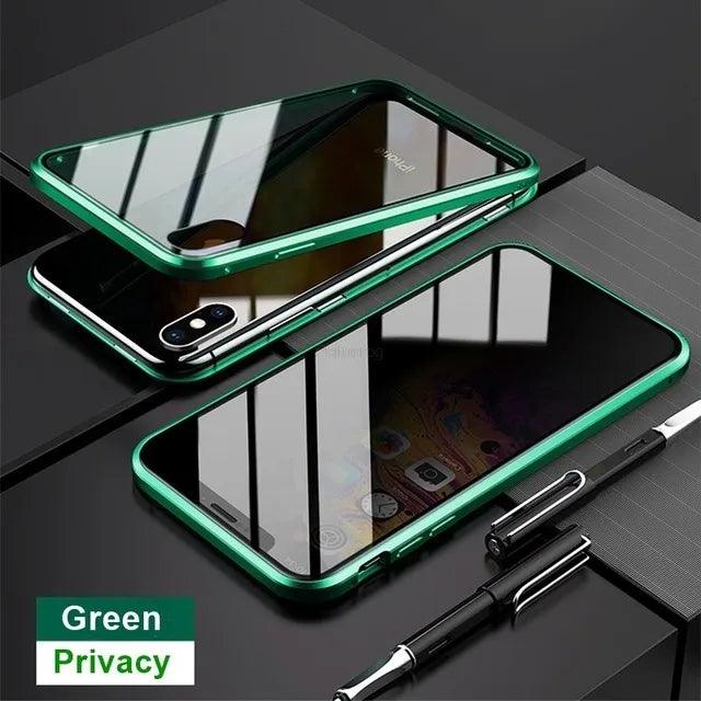 Magnetic Tempered Glass Privacy Metal Case For iphone 15 14 13 12 11 Pro MAX 360 Magnet Antispy Protective Cover - Miami beauty1