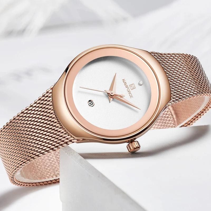 NAVIFORCE Watch Women Fashion Dress Quartz Watches Lady Stainless Steel Waterproof Wristwatch Simple Girl Clock Relogio Feminino - Miami beauty1