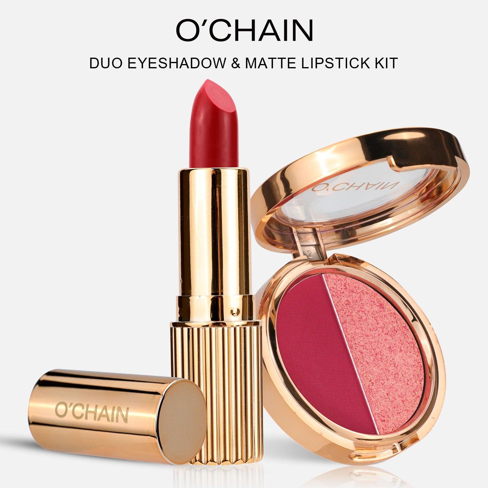 O'CHAIN Pearlescent two-color eyeshadow Matte lipstick does not fade and does not stick to the cup powdery delicate eyeshadow palette - Miami beauty1