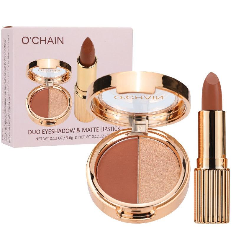 O'CHAIN Pearlescent two-color eyeshadow Matte lipstick does not fade and does not stick to the cup powdery delicate eyeshadow palette - Miami beauty1