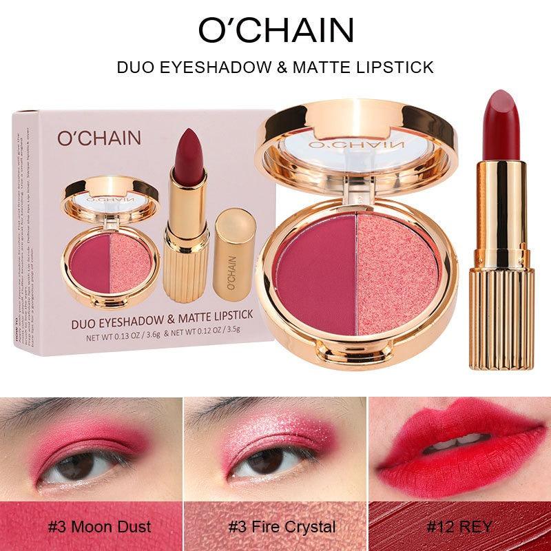 O'CHAIN Pearlescent two-color eyeshadow Matte lipstick does not fade and does not stick to the cup powdery delicate eyeshadow palette - Miami beauty1