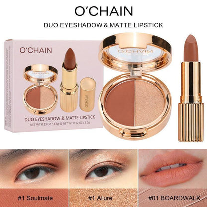 O'CHAIN Pearlescent two-color eyeshadow Matte lipstick does not fade and does not stick to the cup powdery delicate eyeshadow palette - Miami beauty1