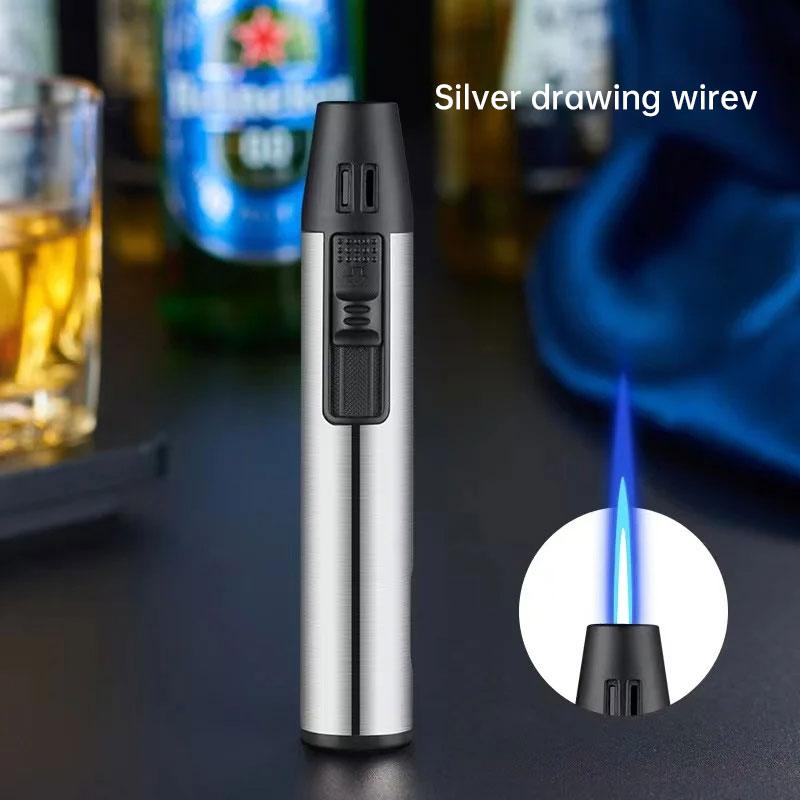 Pen Metal Lighter Mini Spray Gun Inflatable Windproof Butane Gas Lighter Adjustable Straight Shot Blue Flame Cigarette Tools - Miami beauty1