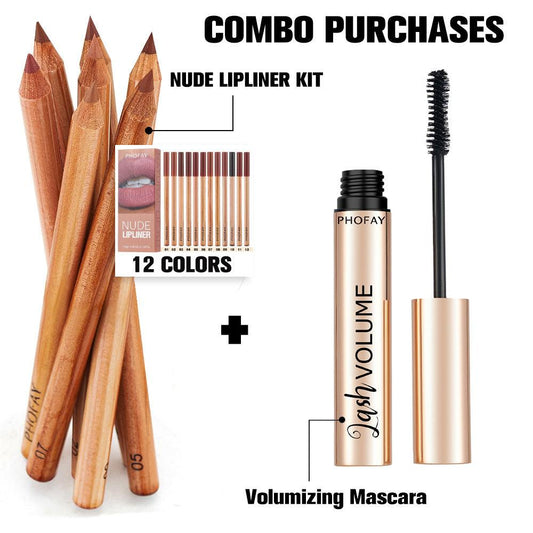 PHOFAY Volumizing Mascara And Nude Lipliner Kit - Miami beauty1