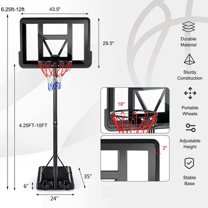 Portable Basketball Hoop Outdoor 4.25FT-10FT Height Adjustable Basketball Goal Shatterproof Backboard - Miami beauty1