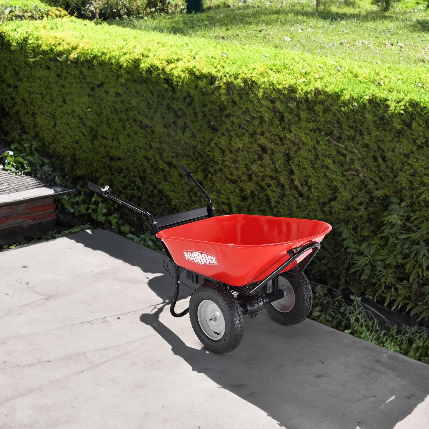 Red Rock Wheelbarrow Utility Cart Electric Powered AGM Battery 330lbs (150kgs) Max Capacity Barrel Dump Material Debris Hauler - Miami beauty1