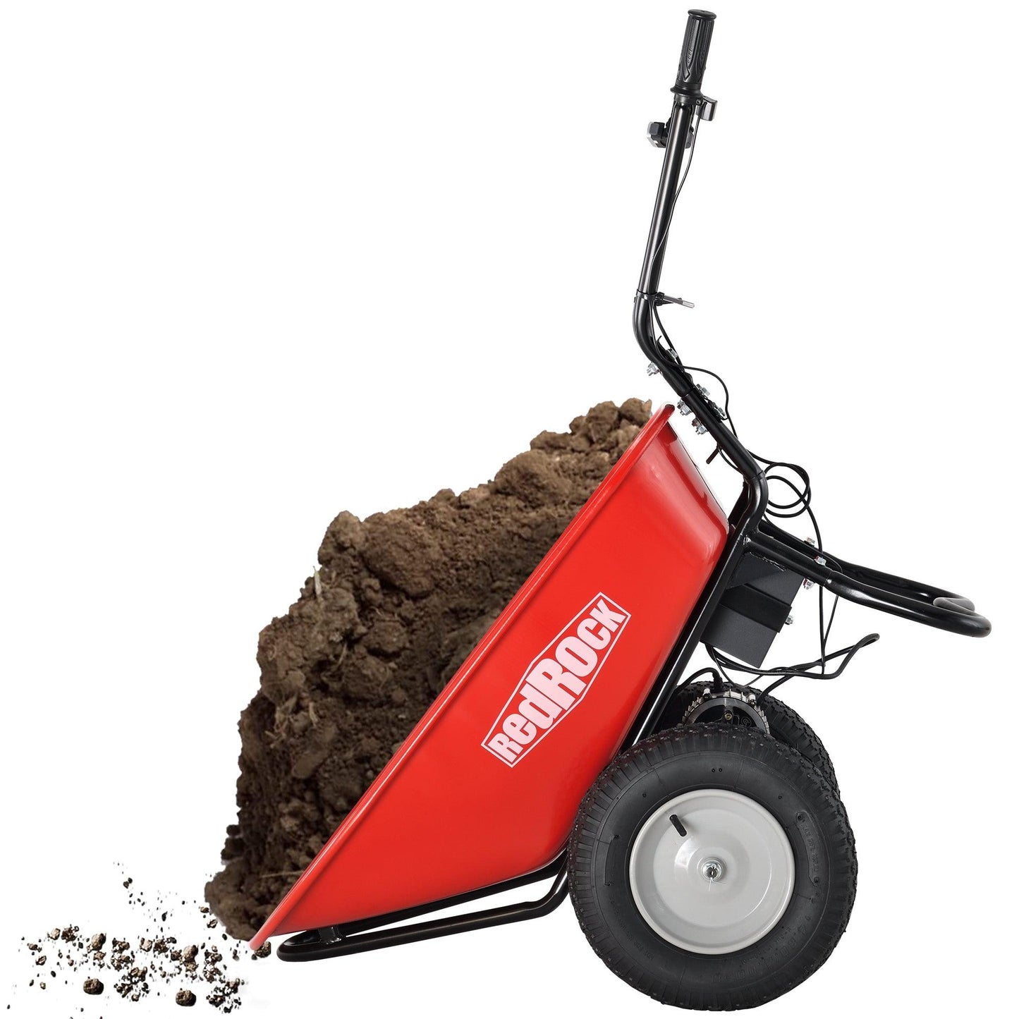 Red Rock Wheelbarrow Utility Cart Electric Powered AGM Battery 330lbs (150kgs) Max Capacity Barrel Dump Material Debris Hauler - Miami beauty1