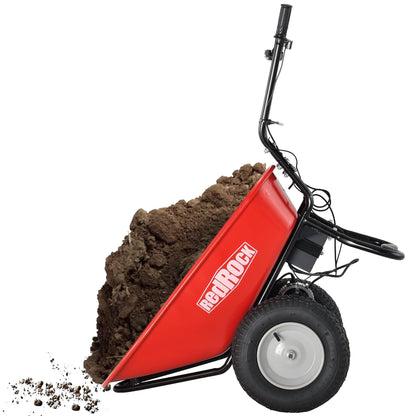 Red Rock Wheelbarrow Utility Cart Electric Powered AGM Battery 330lbs (150kgs) Max Capacity Barrel Dump Material Debris Hauler - Miami beauty1