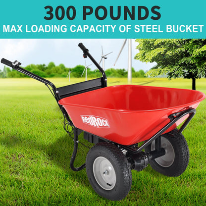 Red Rock Wheelbarrow Utility Cart Electric Powered AGM Battery 330lbs (150kgs) Max Capacity Barrel Dump Material Debris Hauler - Miami beauty1