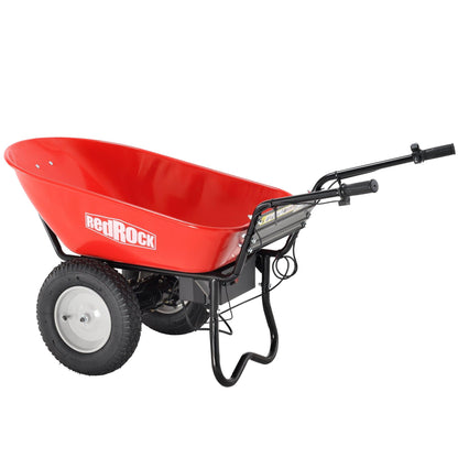 Red Rock Wheelbarrow Utility Cart Electric Powered AGM Battery 330lbs (150kgs) Max Capacity Barrel Dump Material Debris Hauler - Miami beauty1