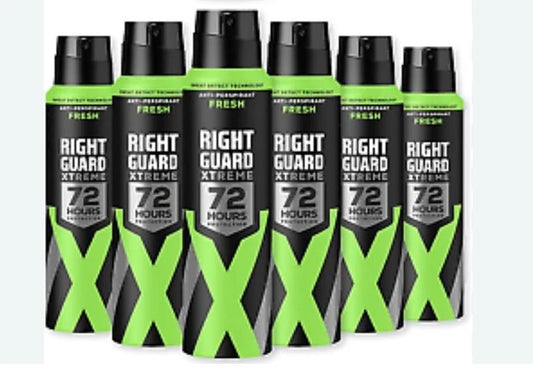 Right Guard Mens Deodorant Fresh Invisible 72H Anti-Perspirant Spray 6Pack 150M