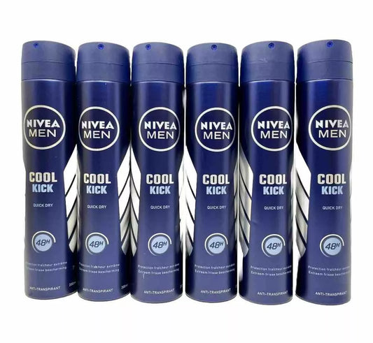 NIVEA Men Cool Kick Spray Quick Dry 48h 250ml ( 6 Bottles)