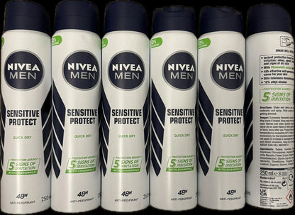 NIVEA Men Sensitive Protect Quick Dry 48h 250ml ( 6 Bottles)