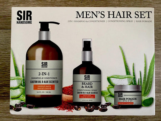 SIR HANDSOME Hair Set 2in1 Shampoo&conditioner&spray&hair Pomade Castor Oil&aloe - Miami beauty1