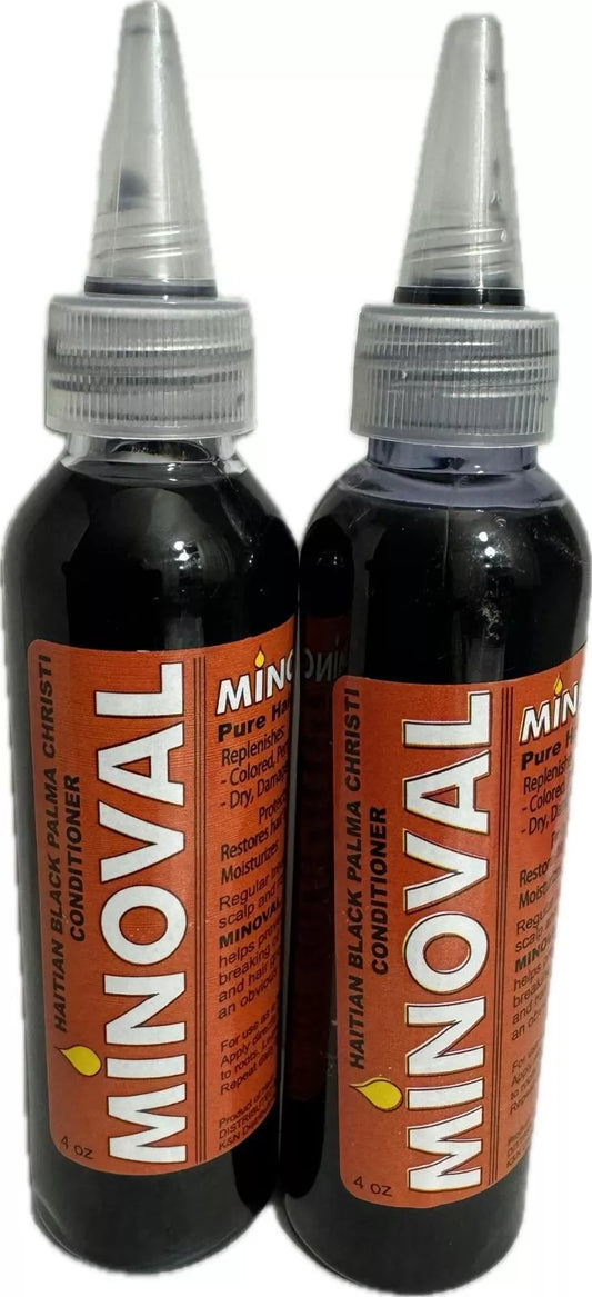 Minoval Castor Oil 100% Pure Putr Haitian Palma Christi Oil 2 Bottle 4 0z Each