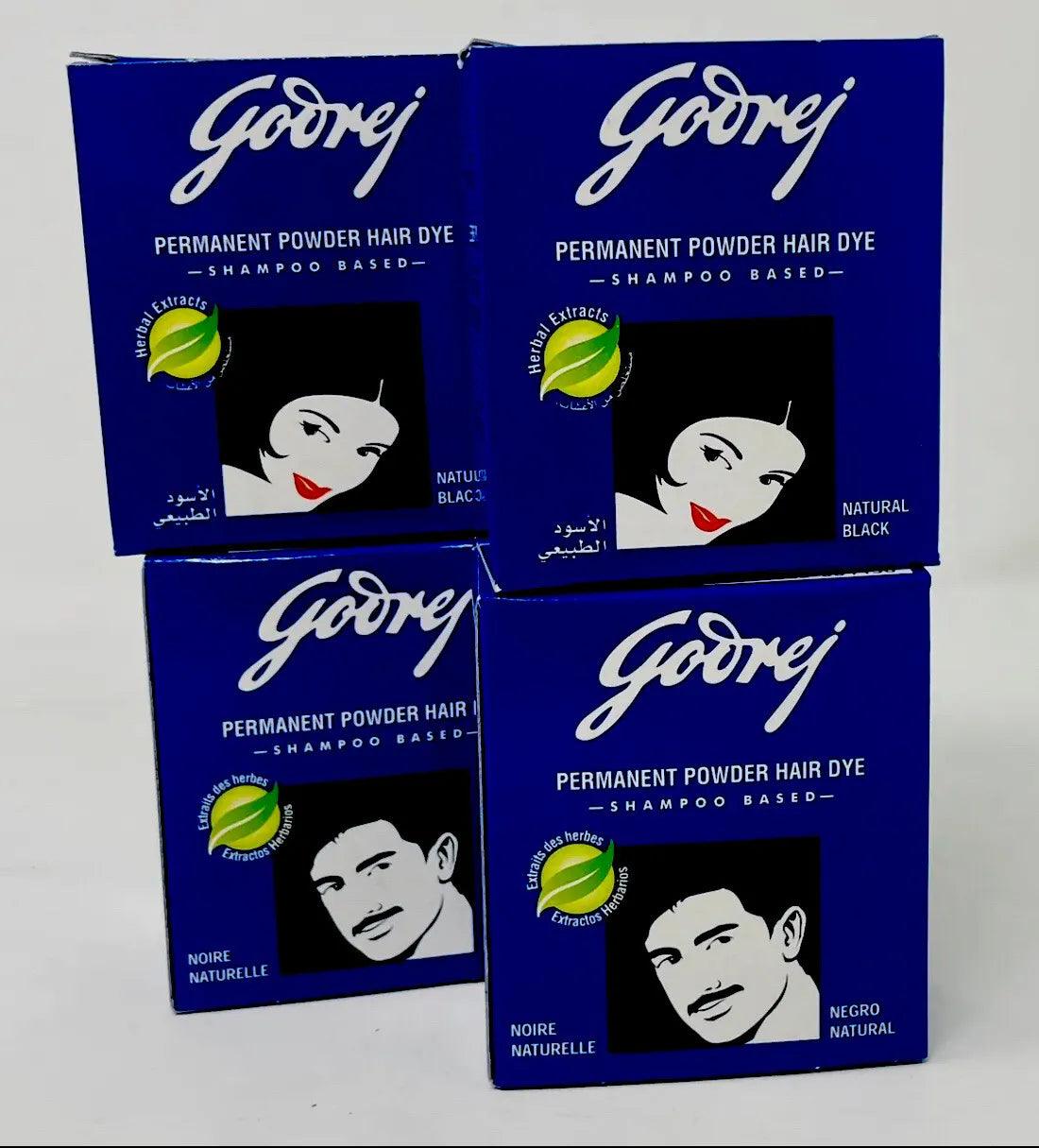 Godrej Permanent Powder Hair Dye Herbal Extracts Natural Black Exp/25 PACK OF 4 - Miami beauty1