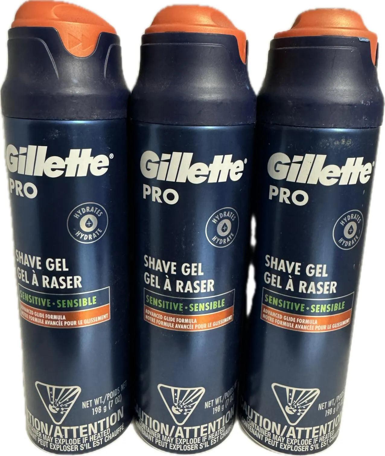 Gillette Pro Men's Shave Gel for Sensitive Skin Advanced Glide 7 Oz Lot of 3✅ - Miami beauty1