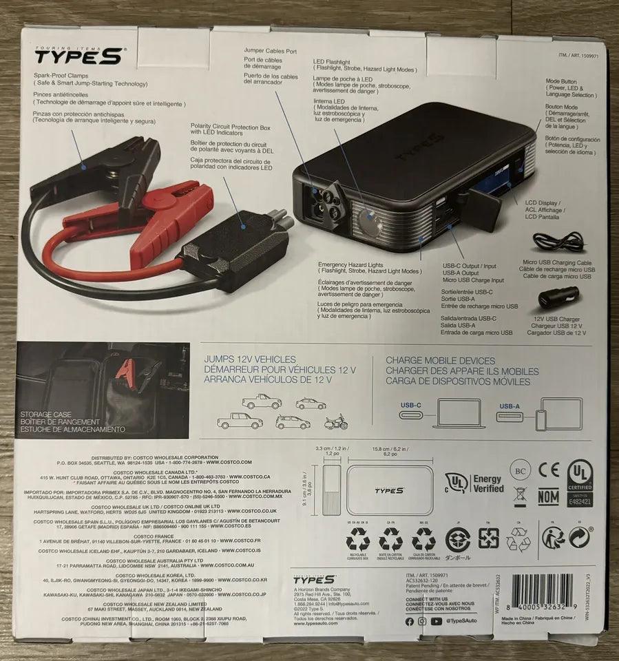 Type S 8000MAH Portable 12V Jump Starter, Light & Power Bank USB-C,USB-A✅ - Miami beauty1