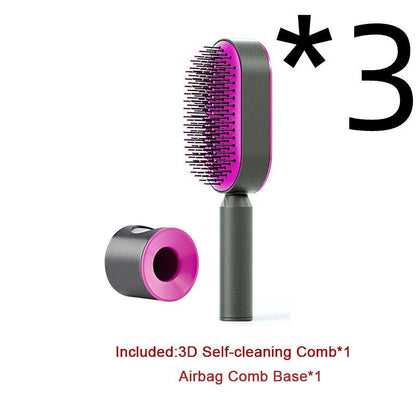 Self Cleaning Hair Brush For Women One-key Cleaning Hair Loss Airbag Massage Scalp Comb Anti-Static Hairbrush - Miami beauty1