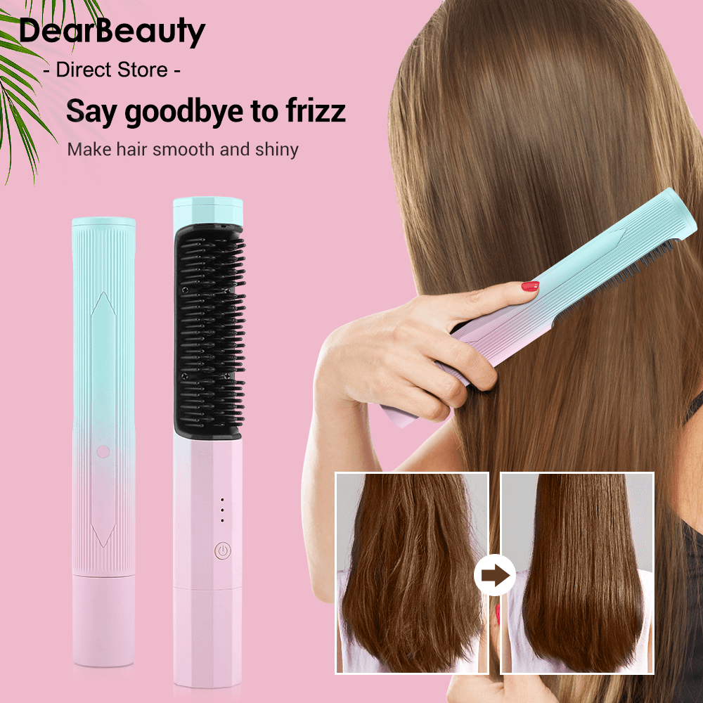 Straightening Comb Rechargeable Hair Wireless Straightener Curler Curling Straighten Dual-purpose Travel Portable USB Charging - Miami beauty1