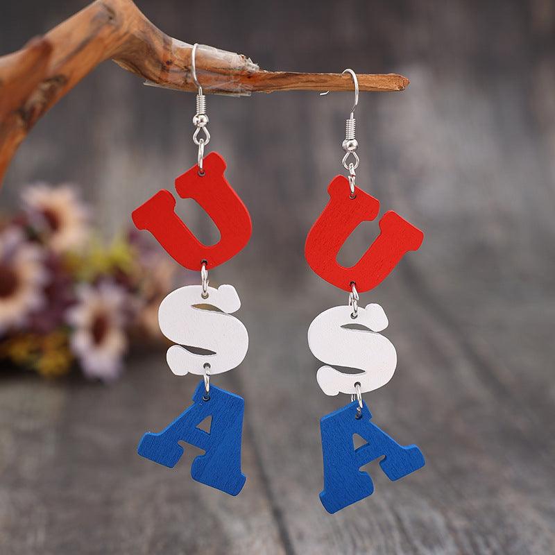 USA Wooden Letter Dangle Earrings - Miami beauty1