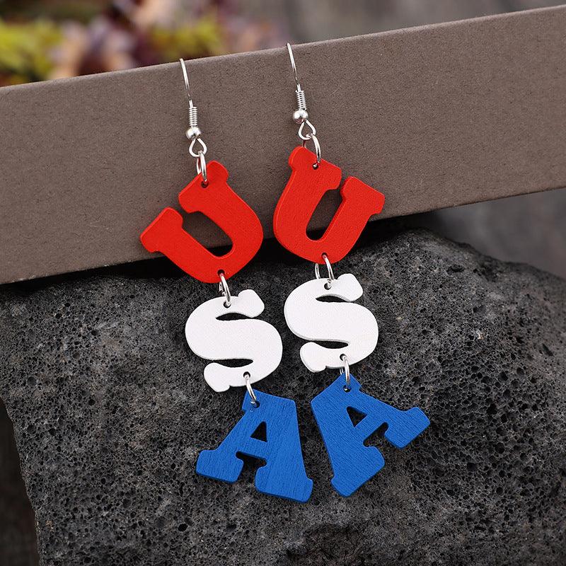 USA Wooden Letter Dangle Earrings - Miami beauty1