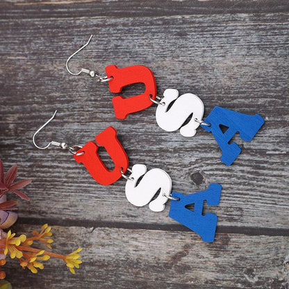 USA Wooden Letter Dangle Earrings - Miami beauty1