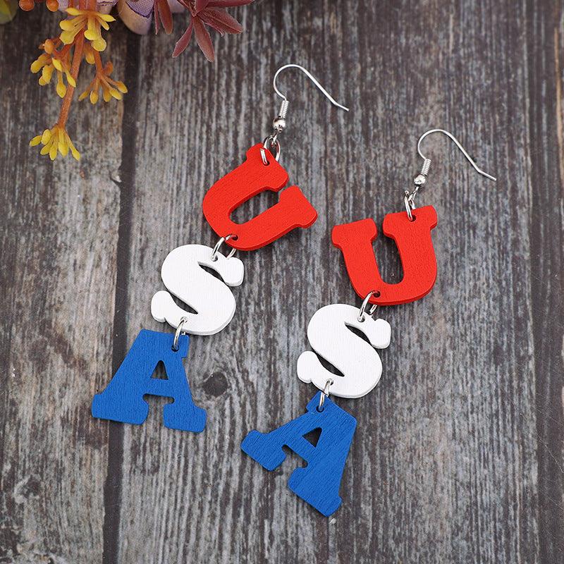 USA Wooden Letter Dangle Earrings - Miami beauty1