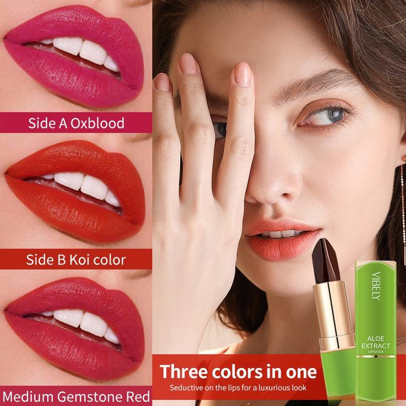 VIBELY Three-color lipstick for richness, moisturizing, non-smearing and non-sticky color-changing lipstick - Miami beauty1
