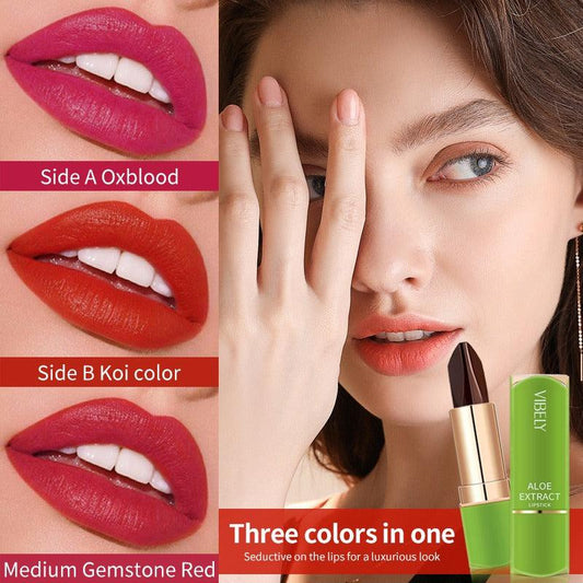 VIBELY Three-color lipstick for richness, moisturizing, non-smearing and non-sticky color-changing lipstick - Miami beauty1