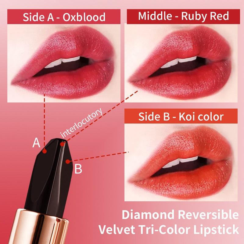 VIBELY Three-color lipstick for richness, moisturizing, non-smearing and non-sticky color-changing lipstick - Miami beauty1