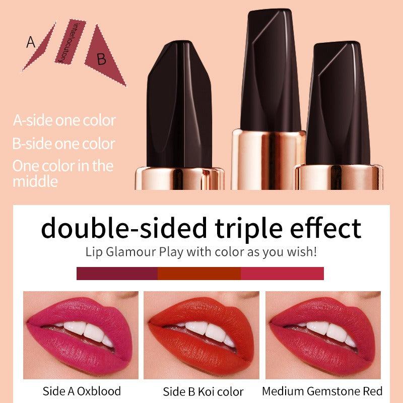 VIBELY Three-color lipstick for richness, moisturizing, non-smearing and non-sticky color-changing lipstick - Miami beauty1
